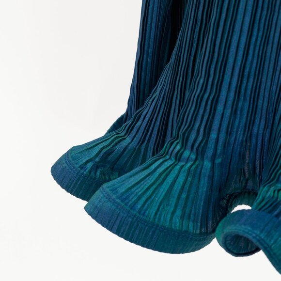Issey Miyake Metallic-Blue Ruffle-Hem Sleeveless Maxi Dress - Picture 6 of 9
